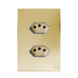 Conjunto Tomada Dupla 20a 4x2 - Novara Glass Dourado Cromado